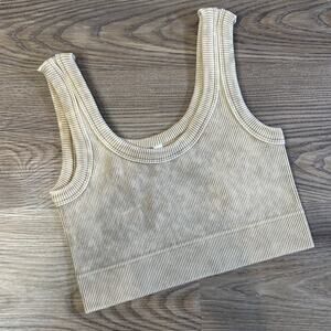 Zenana Ribbed Cropped Tank Top L/XL Beige Mineral Wash